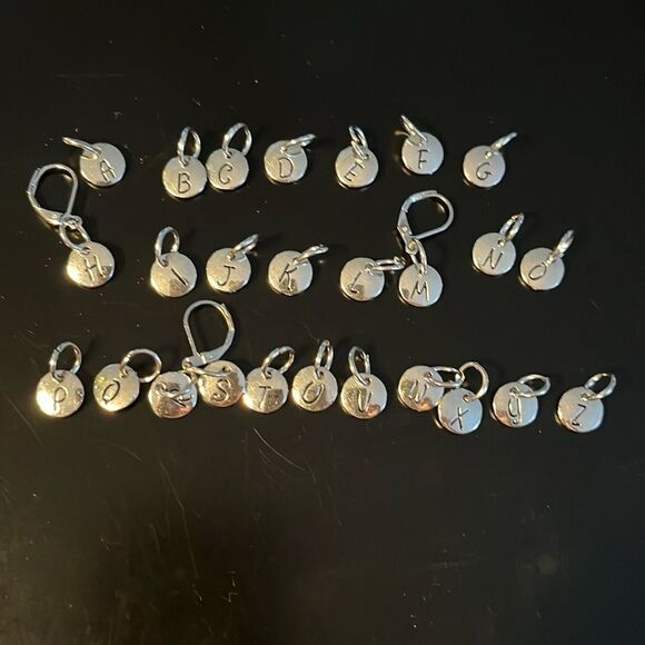 Choice of Silver-tone 1-in Hoops with Dangling Initial Charm (A-Z) - Picture 6 of 11